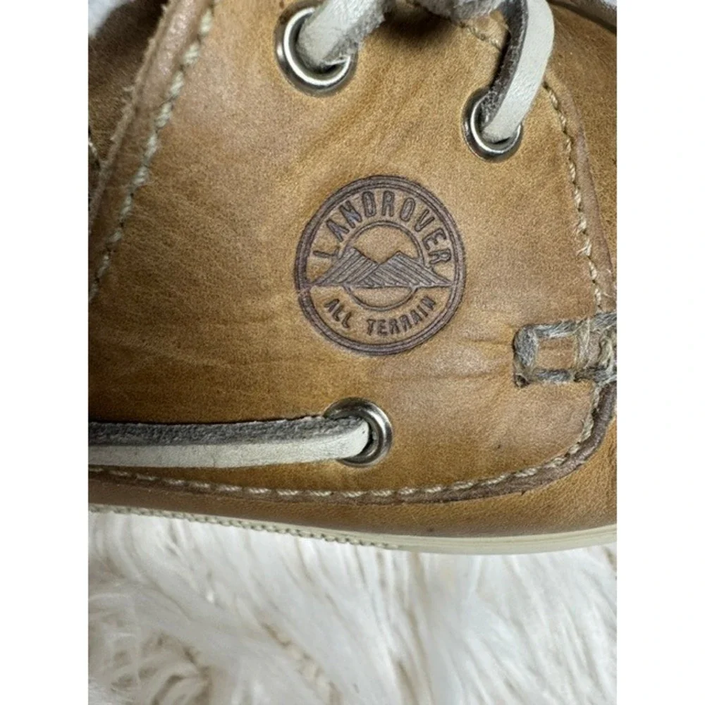 Landrover Boat Shoes Men 10 M Tan Leather All Terrain Green Accent Deck Loafers